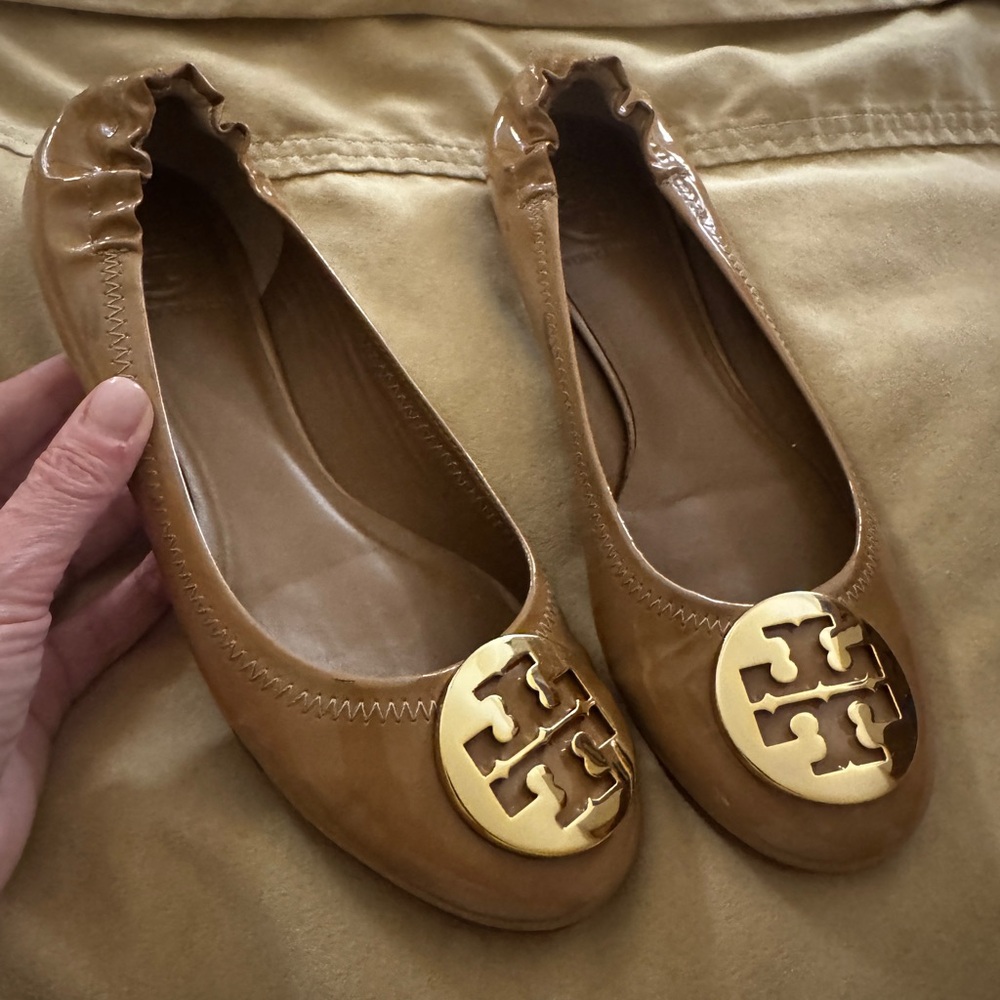 Tory Burch Brown Ballet Flats with Gold Logo